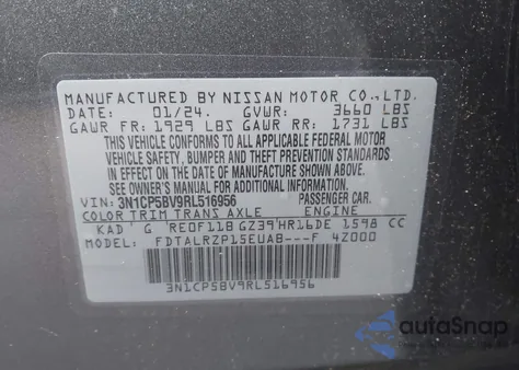 2024 Nissan Kicks S Xtronic Cvt z USA, uszkodzony, nr VIN 3N1CP5BV9RL516956